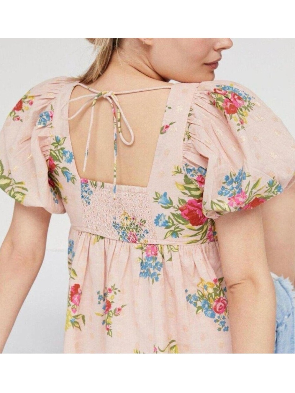 Love The Label Floral Button Front Puff Sleeve Top Blush Pink Feminine Cottage